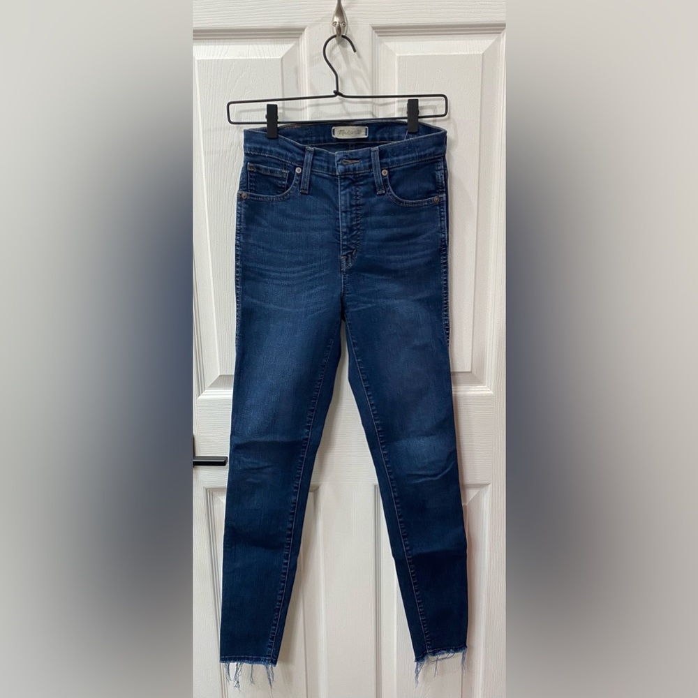 Madewell 10 Inch High Rise Skinny Jeans Women's Size 25 Raw Hem Dark Wash Denim